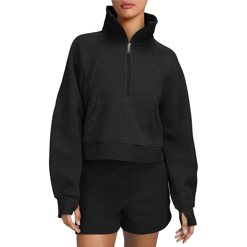 Cropped Pullover Sweatshirt Black Size M